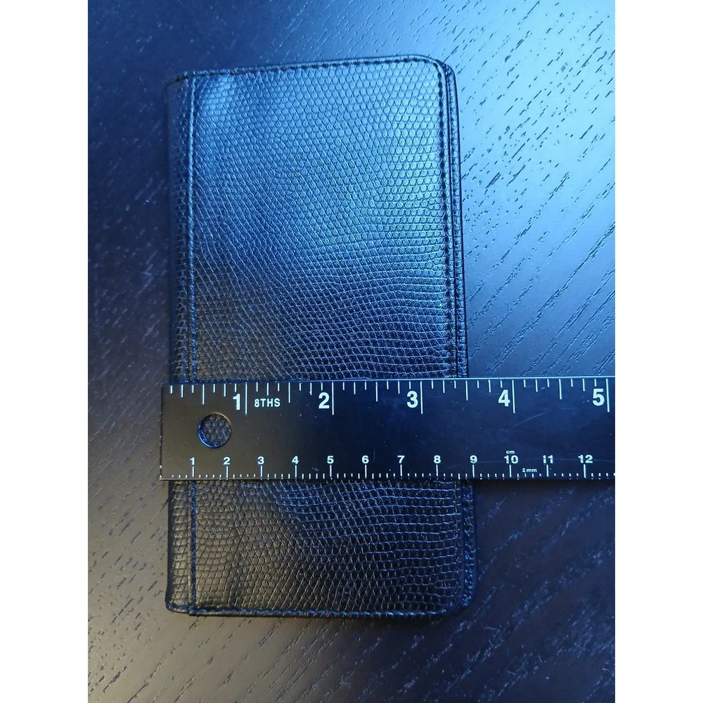 Black Lizard Embossed Leather Checkbook Cover Slim Bifold Wallet ID Window